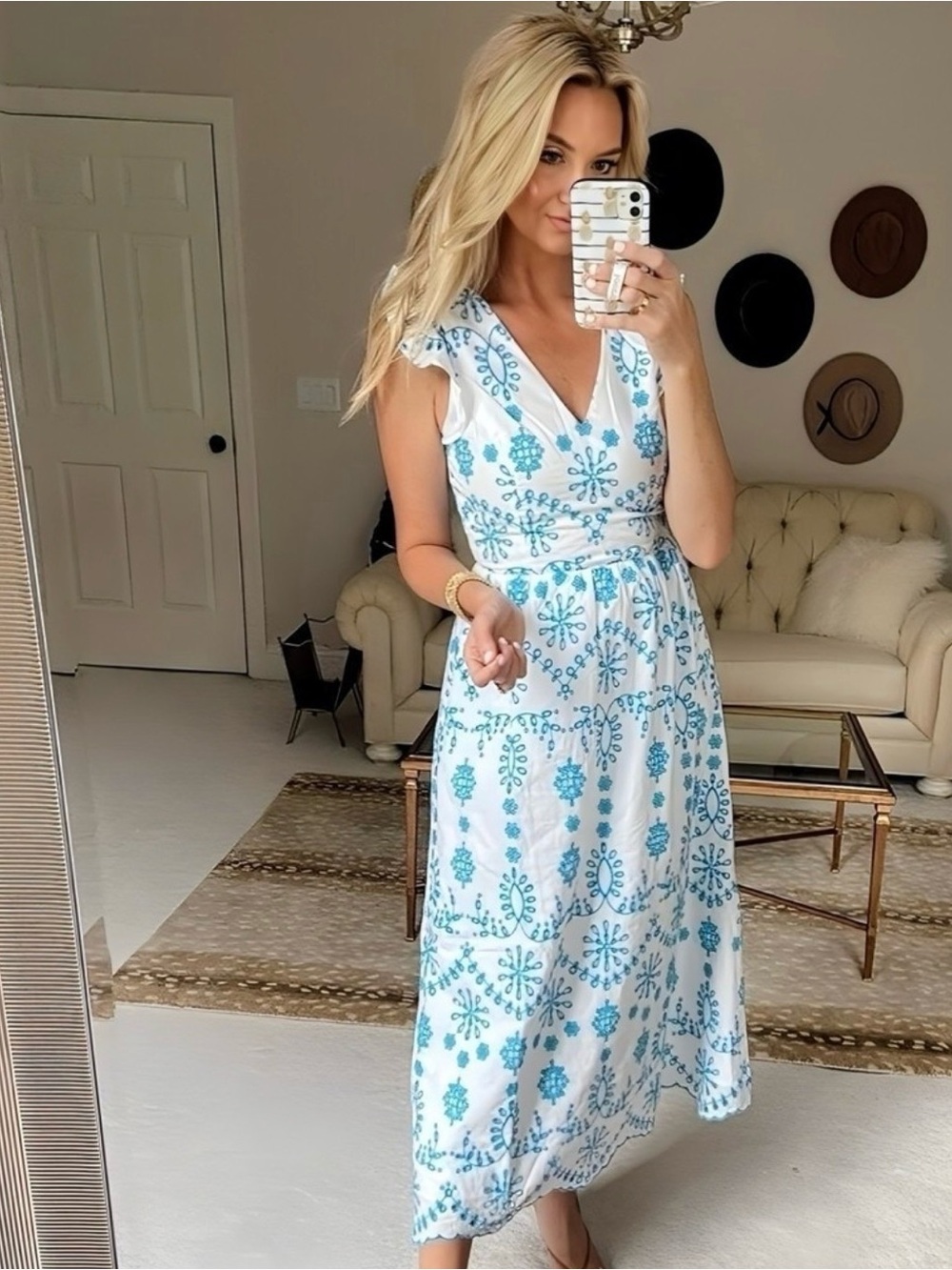 NWOT Lilly Pulitzer White & Blue Embroidered V-Neck Midi Dress
